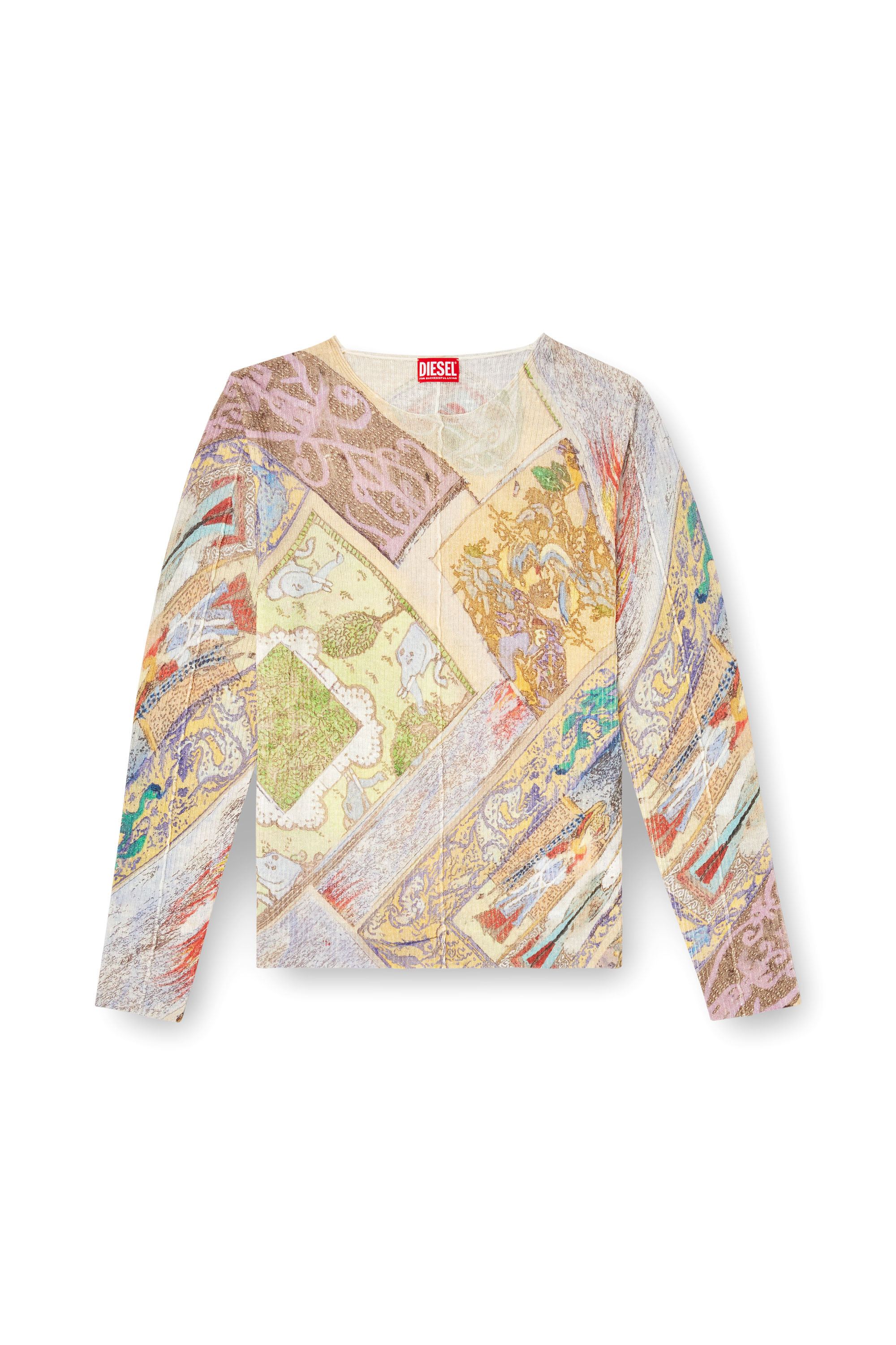 Diesel - K-RENTON, Unisex's Linen jumper with medieval print in Beige/Yellow - 4